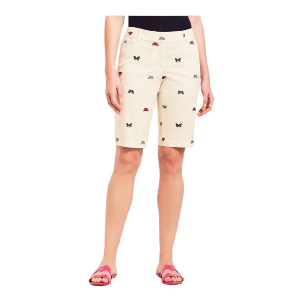 Talbots Cream Women's Bermudas with Butterfly Embroidery NWT Size 14 - Picture 2 of 8